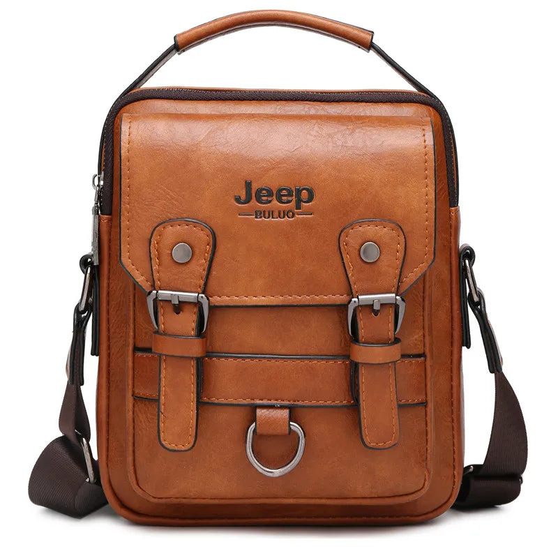 JEEP BULUO Men’s Leather Messenger Bag – Large-Capacity Business & Travel Shoulder Bag