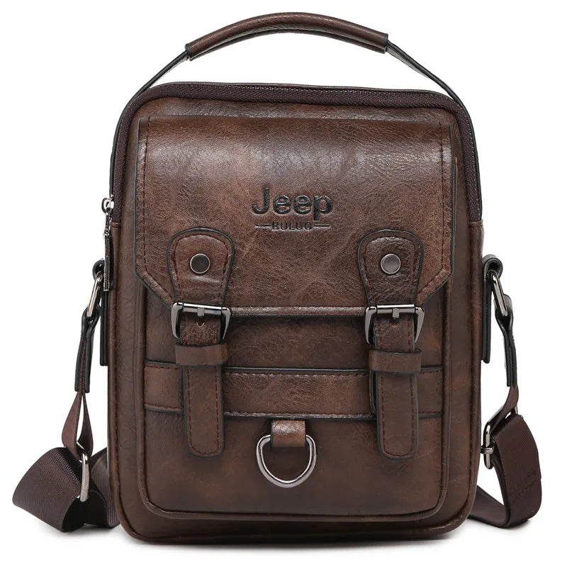 JEEP BULUO Men’s Leather Messenger Bag – Large-Capacity Business & Travel Shoulder Bag