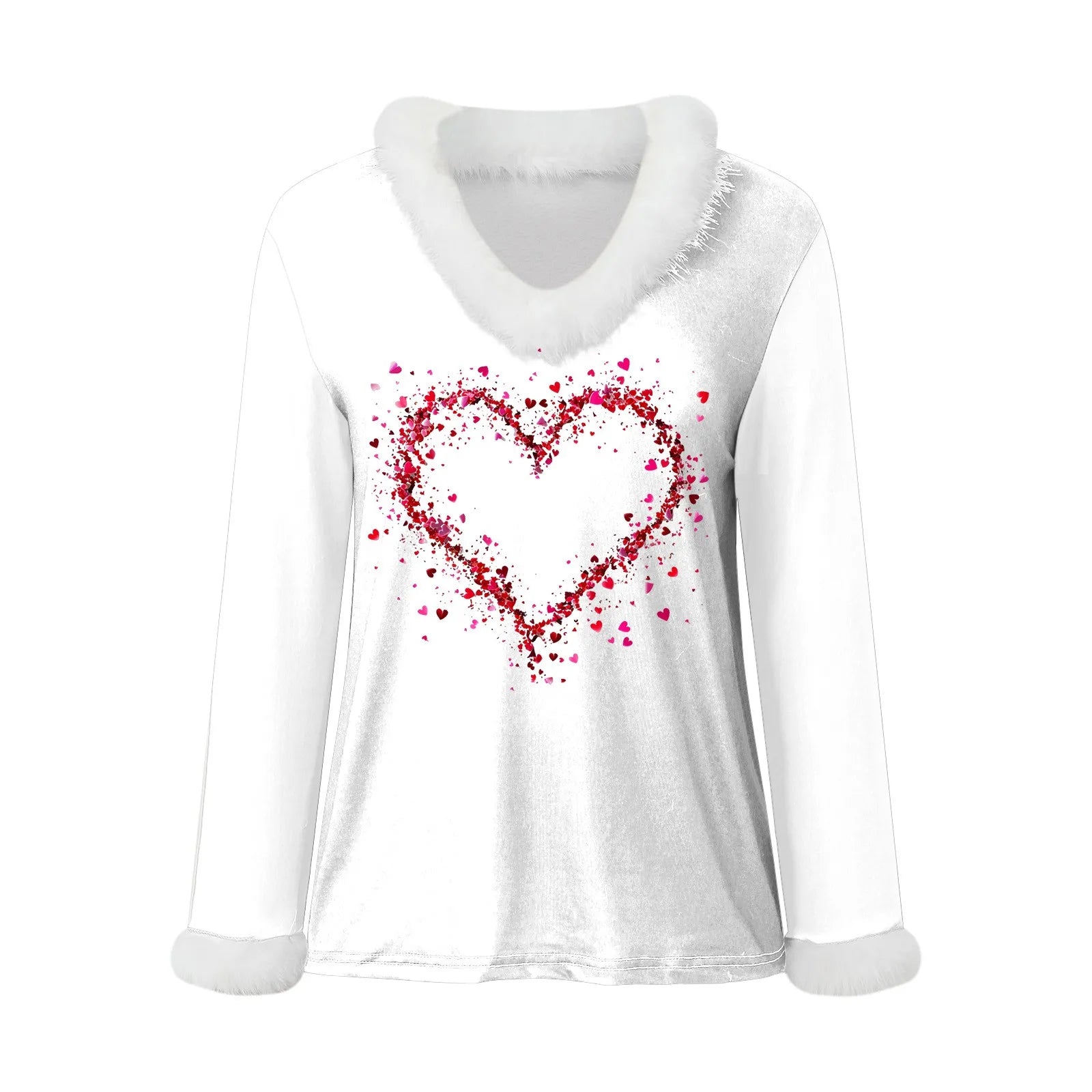 Love Heart Long Sleeve Pullover Tops Shirt Women Valentine Day Printed Casual Fashion V Neck T Shirt Top Nice Maternity Shirts