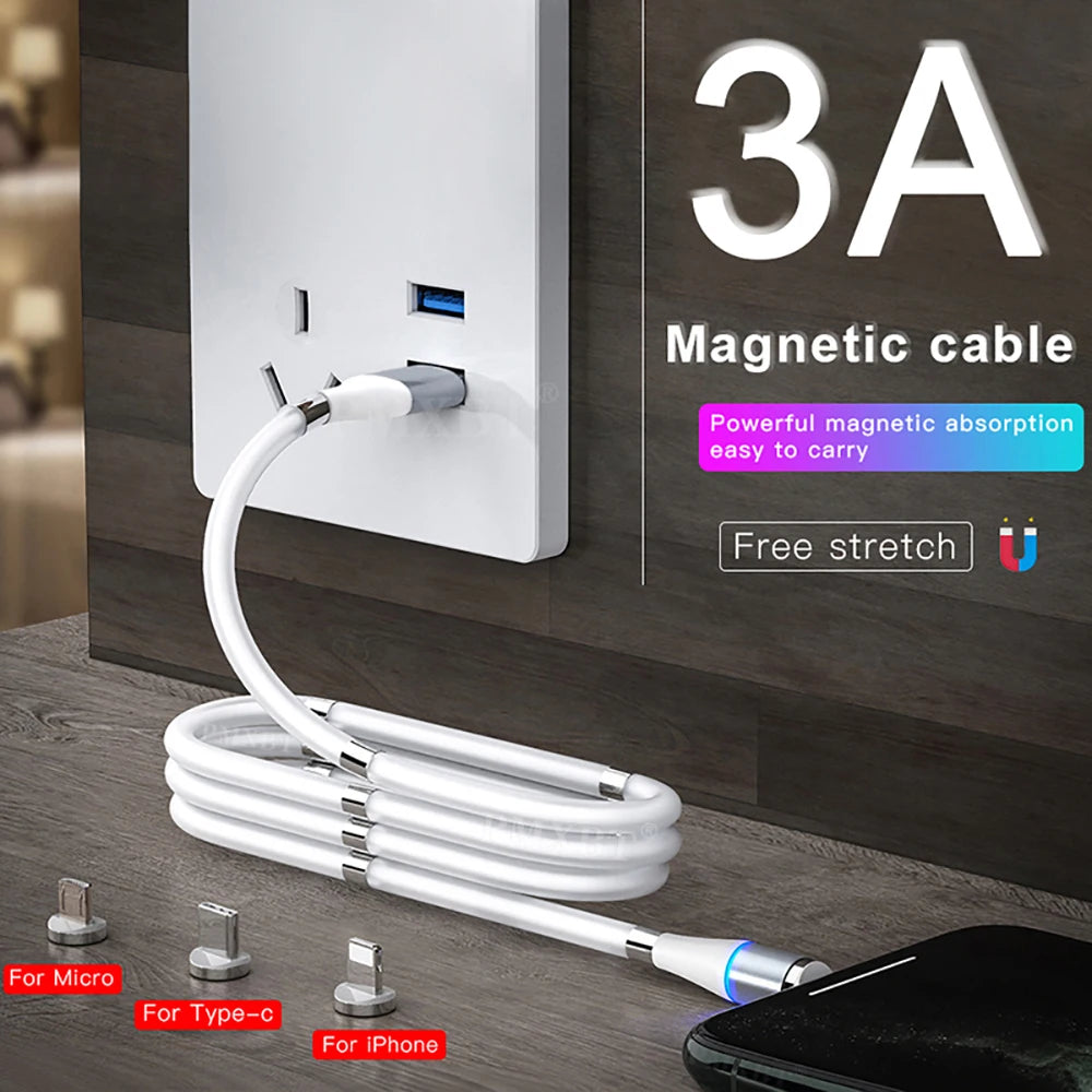 3A Magnetic Cable Fast Charging Magnetic Rope Retractable Cable Magnet Charger Data Line For Iphone 13 Xiaomi Micro USB Type C