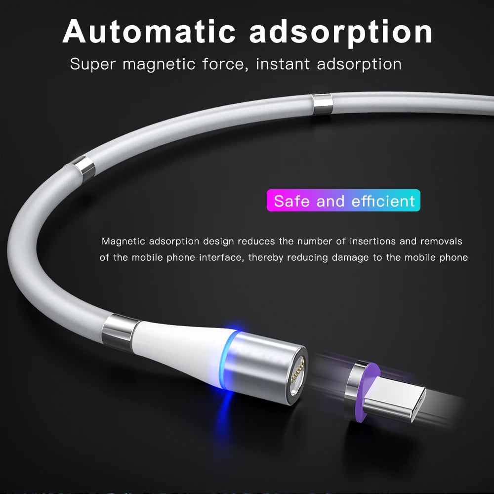 3A Magnetic Cable Fast Charging Magnetic Rope Retractable Cable Magnet Charger Data Line For Iphone 13 Xiaomi Micro USB Type C