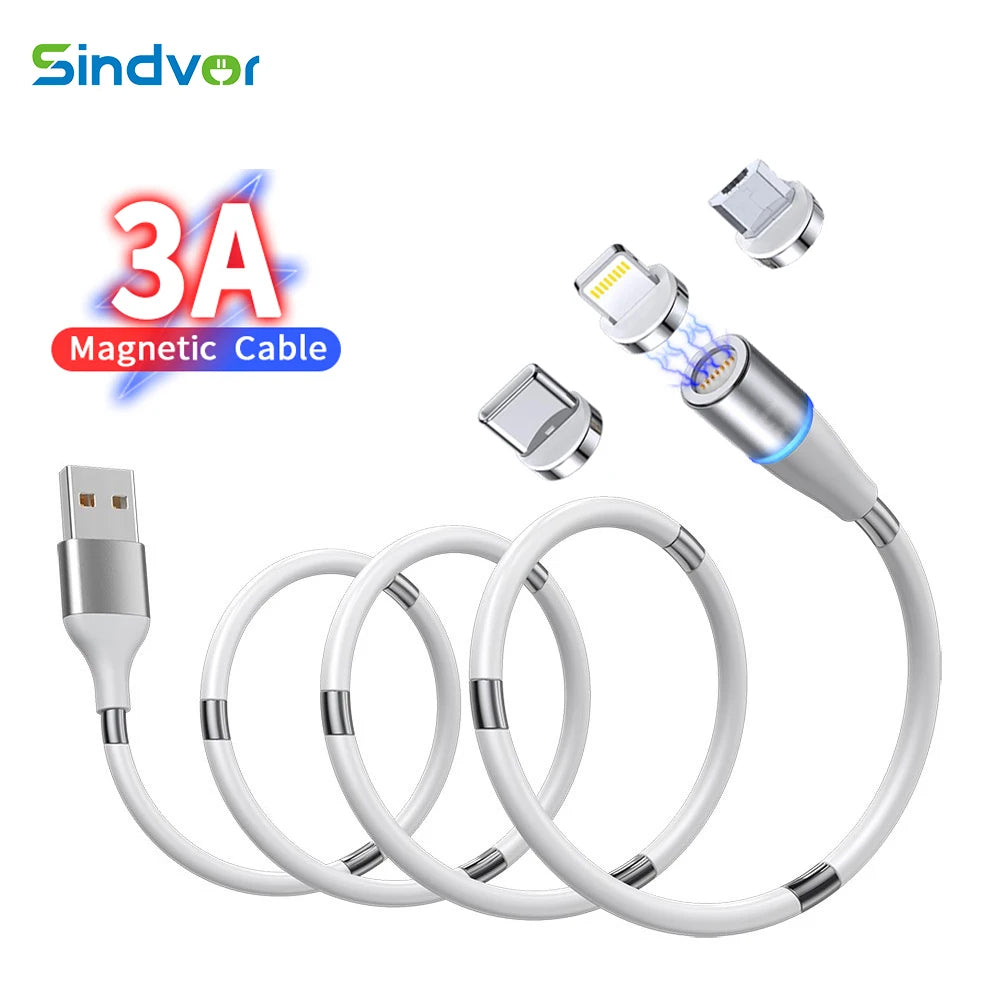 3A Magnetic Cable Fast Charging Magnetic Rope Retractable Cable Magnet Charger Data Line For Iphone 13 Xiaomi Micro USB Type C