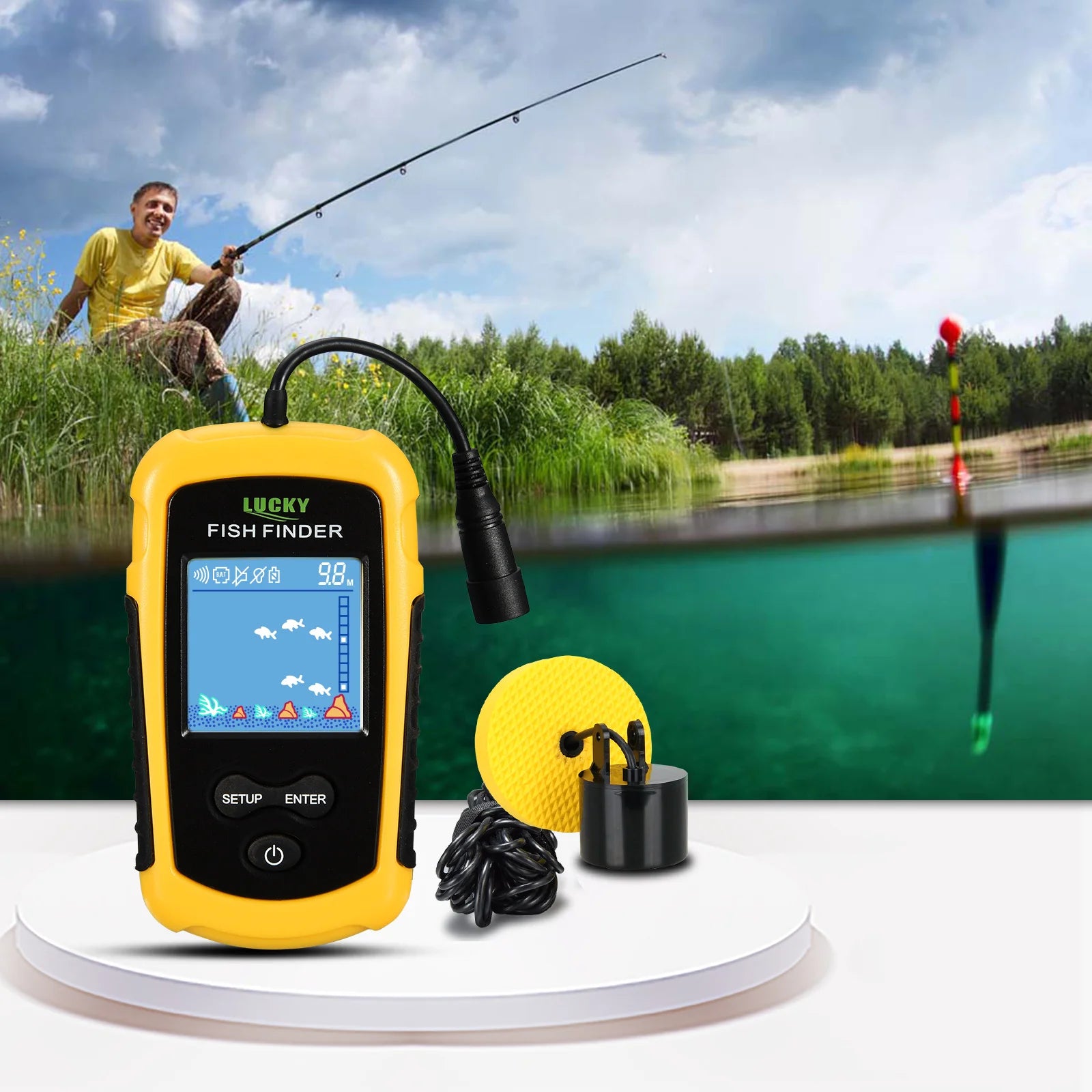 Catch More Fish, Faster – Portable Sonar Fish Finder – 100m Depth, Echo Sounder & Fish Alarm