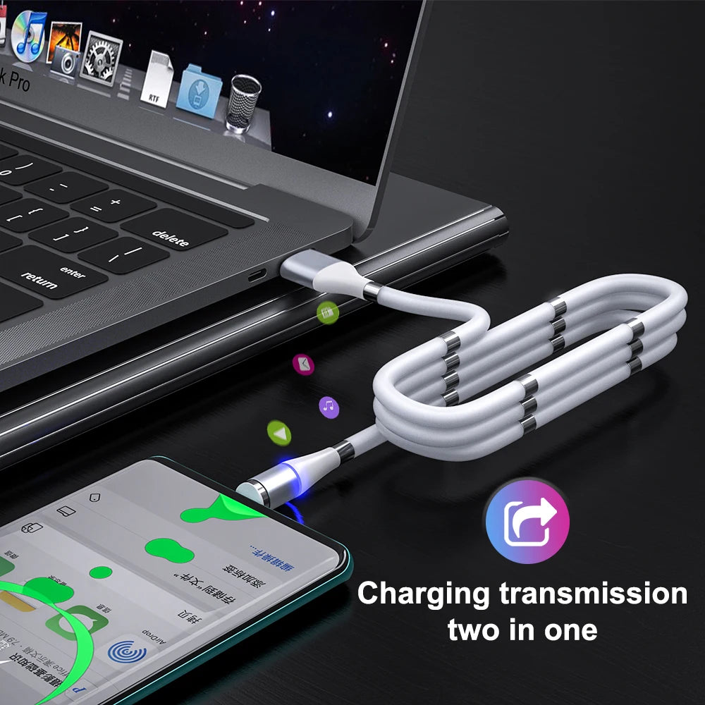 3A Magnetic Cable Fast Charging Magnetic Rope Retractable Cable Magnet Charger Data Line For Iphone 13 Xiaomi Micro USB Type C