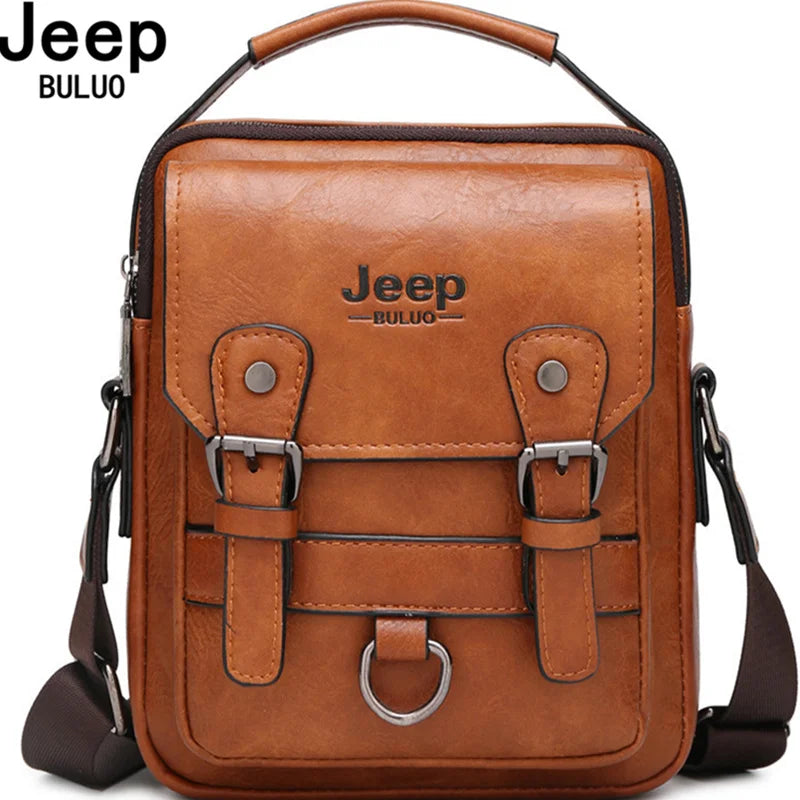 JEEP BULUO Men’s Leather Messenger Bag – Large-Capacity Business & Travel Shoulder Bag