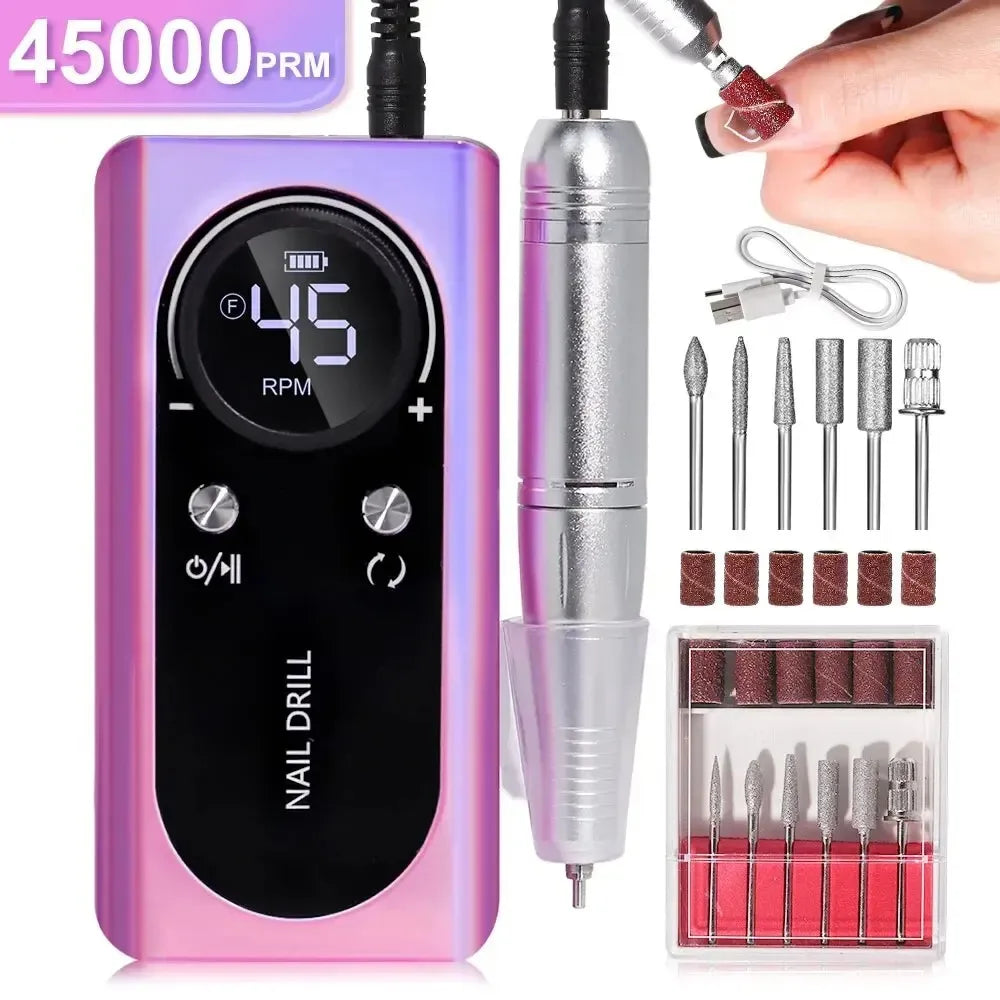 Rechargeable Nail Drill Machine Electric Portable 45000RPM  Nail File Low Noise Nail Sander File for Manicure Salon